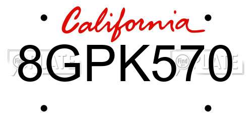 8GPK570 California License Plate