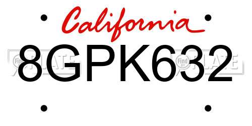 8GPK632 California License Plate