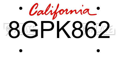 8GPK862 California License Plate