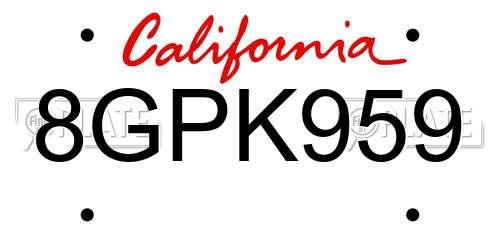 8GPK959 California License Plate