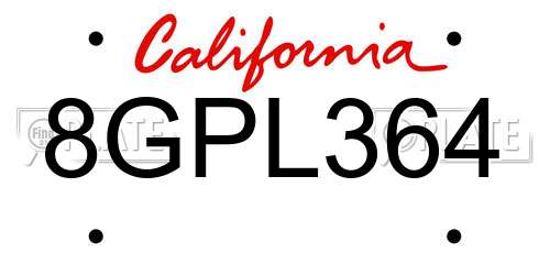 8GPL364 California License Plate