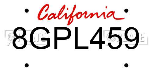 8GPL459 California License Plate