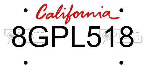 8GPL518 California License Plate
