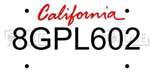 8GPL602 California License Plate