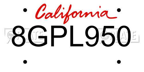 8GPL950 California License Plate