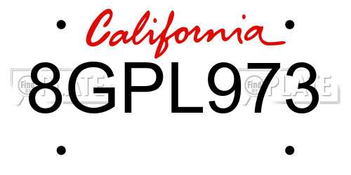 8GPL973 California License Plate
