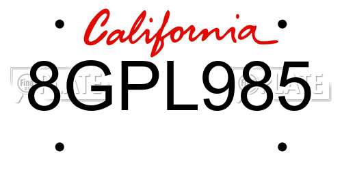8GPL985 California License Plate