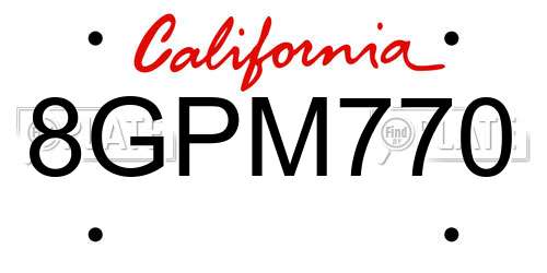 8GPM770 California License Plate