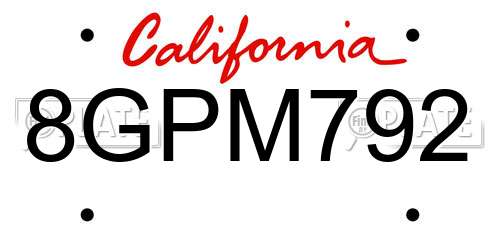 8GPM792 California License Plate