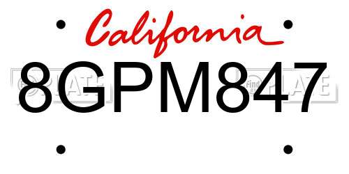 8GPM847 California License Plate