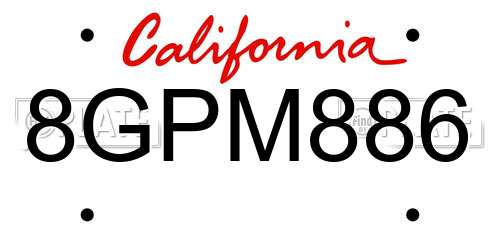 8GPM886 California License Plate