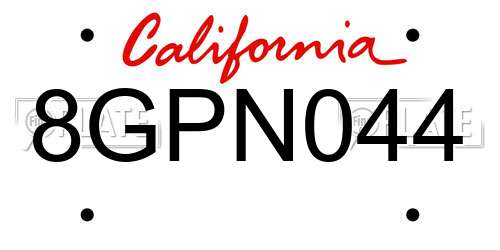 8GPN044 California License Plate