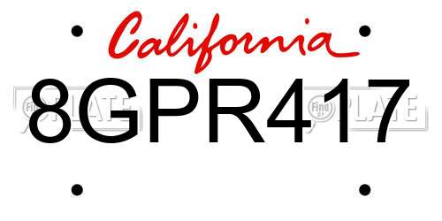 8GPR417 California License Plate