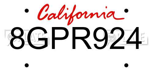 8GPR924 California License Plate