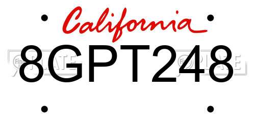8GPT248 California License Plate