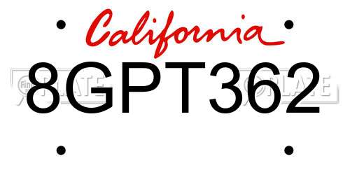 8GPT362 California License Plate