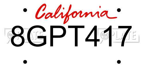 8GPT417 California License Plate