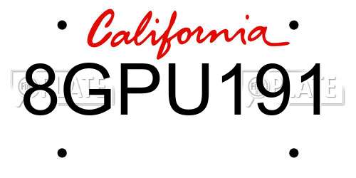 8GPU191 California License Plate