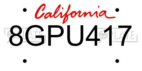 8GPU417 California License Plate