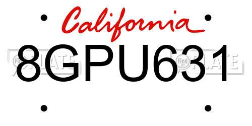 8GPU631 California License Plate