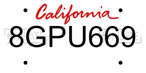 8GPU669 California License Plate