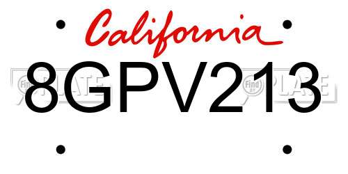 8GPV213 California License Plate