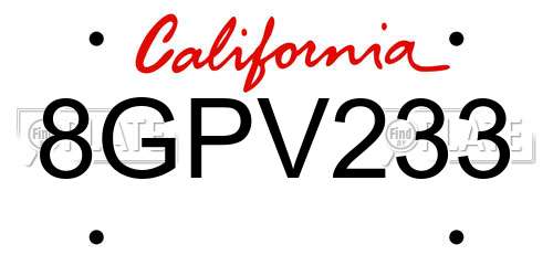 8GPV233 California License Plate