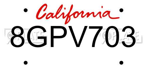 8GPV703 California License Plate