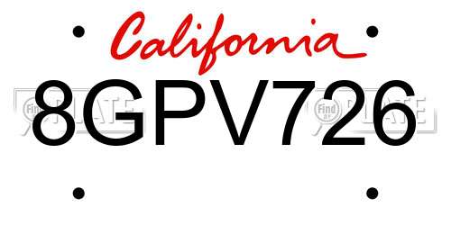 8GPV726 California License Plate
