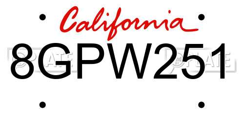 8GPW251 California License Plate