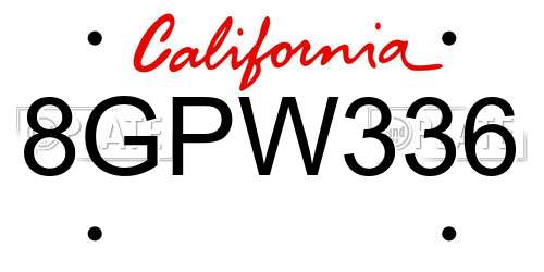 8GPW336 California License Plate