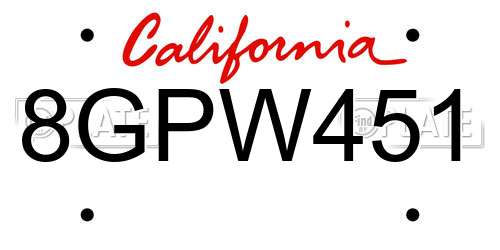 8GPW451 California License Plate