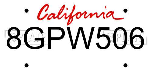 8GPW506 California License Plate