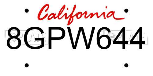 8GPW644 California License Plate