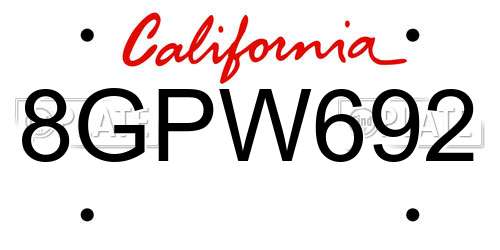 8GPW692 California License Plate