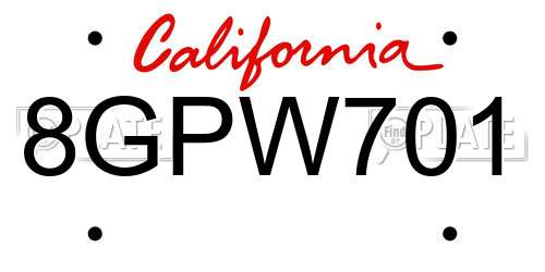 8GPW701 California License Plate