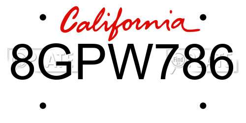 8GPW786 California License Plate