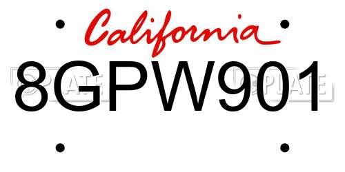 8GPW901 California License Plate