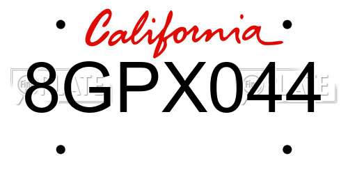 8GPX044 California License Plate