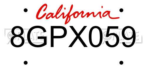 8GPX059 California License Plate