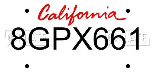 8GPX661 California License Plate