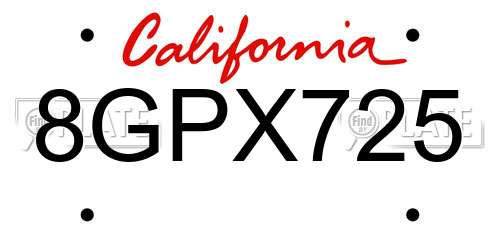 8GPX725 California License Plate