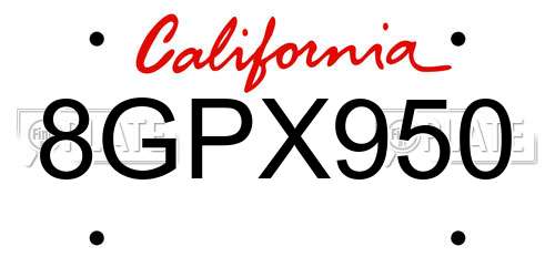 8GPX950 California License Plate