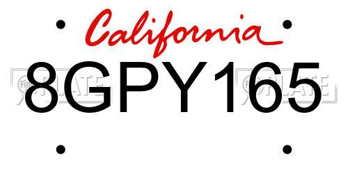 8GPY165 California License Plate