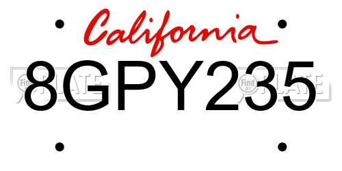8GPY235 California License Plate