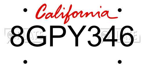 8GPY346 California License Plate
