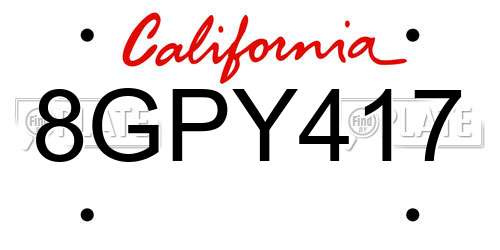 8GPY417 California License Plate