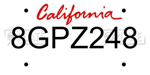8GPZ248 California License Plate