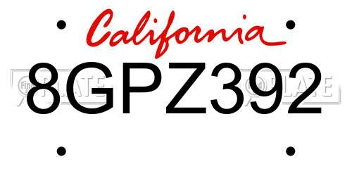 8GPZ392 California License Plate