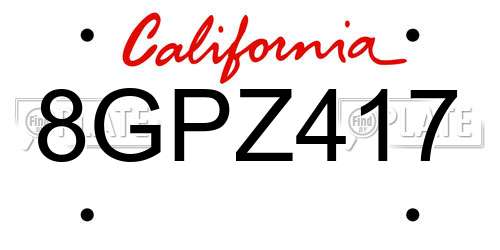 8GPZ417 California License Plate